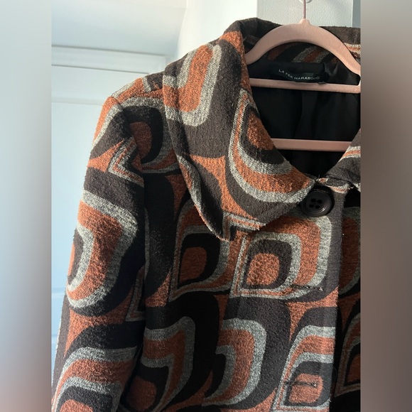 Vintage Abstract Print Orange and Brown Coat | Size 8 - Picture 3 of 8